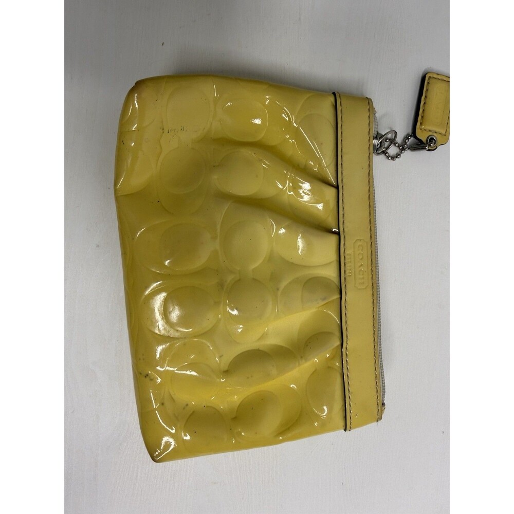 Coach Yellow Signature Patent Leather Wristlet Zip Pouch Wallet Y2K